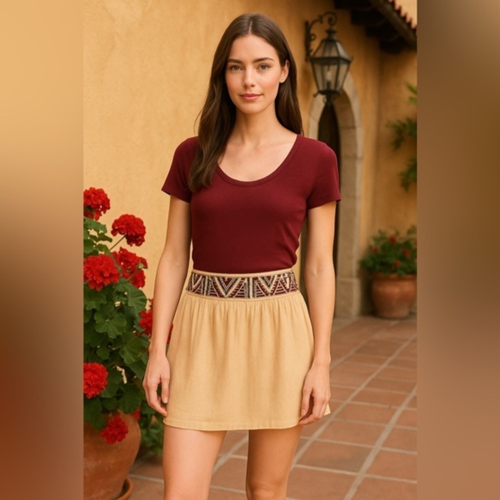 Raga Anthropologie Light Yellow Gauze Embellished Skirt NWT XS S 2387-2388, 2440